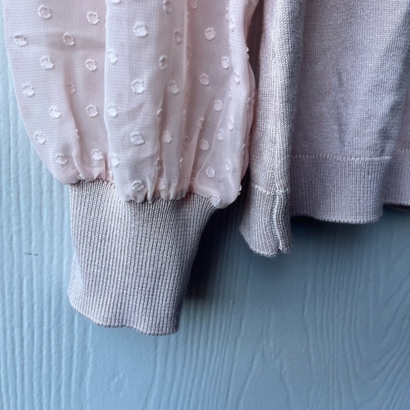 ADRIANNA PAPELL Blush Pink Button-Down Cardigan with Sheer Polka Dot Sleeves NWT - Picture 10 of 12